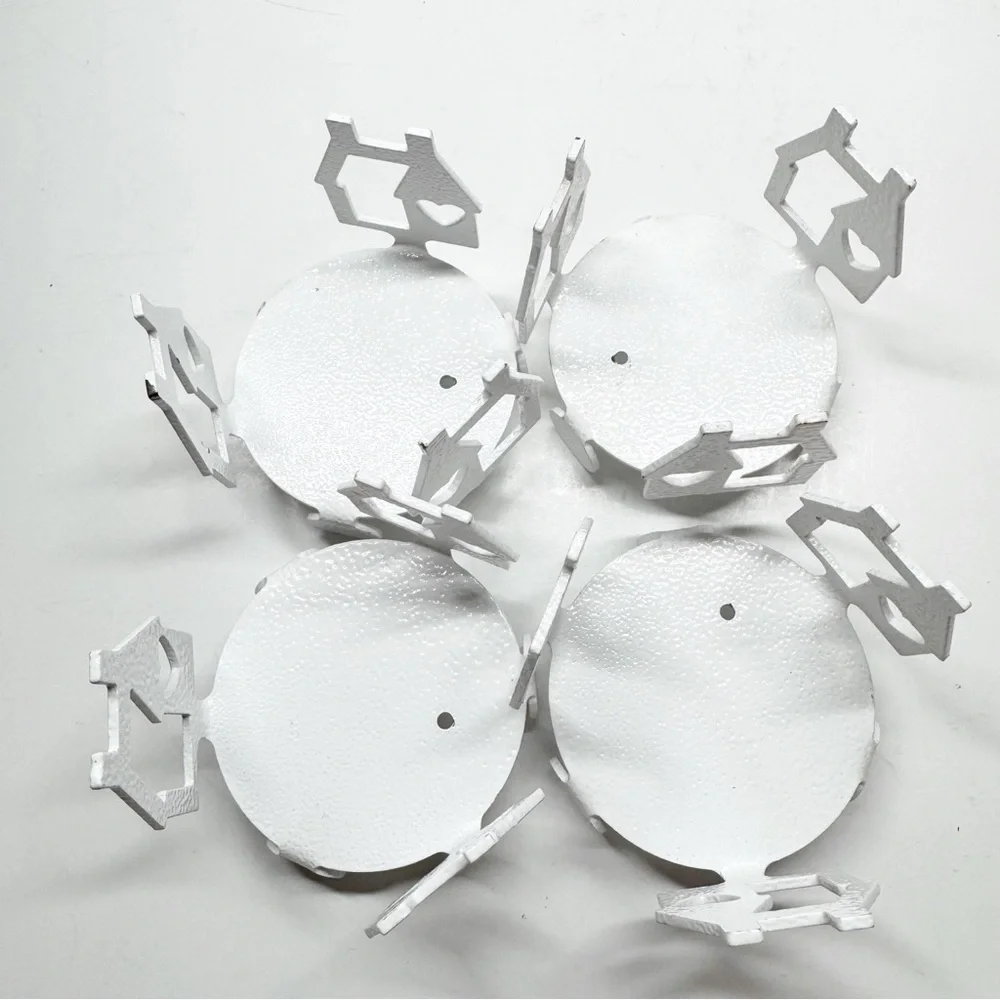 Cast Metal Cutout House Hammered Enamel Candle Holders